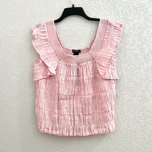 DESIGN 365 Pink Flutter Short Sleeves Tops Cotton Smocked top Casual blouse - Picture 3 of 6